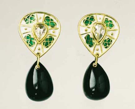 Diamond Green Tourmaline Celtic Earrings by Tony Williams